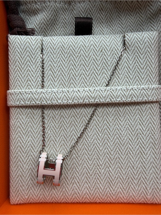 Hermes Jewelry - Hermes Silver Necklace with White Enamel H Pendant